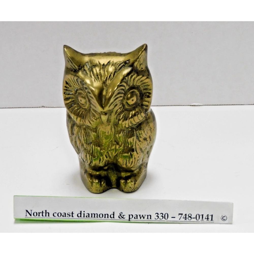 VTG Solid Brass Owl Figurine Decorative Bird Statue Paperweight Gold Tone JC122